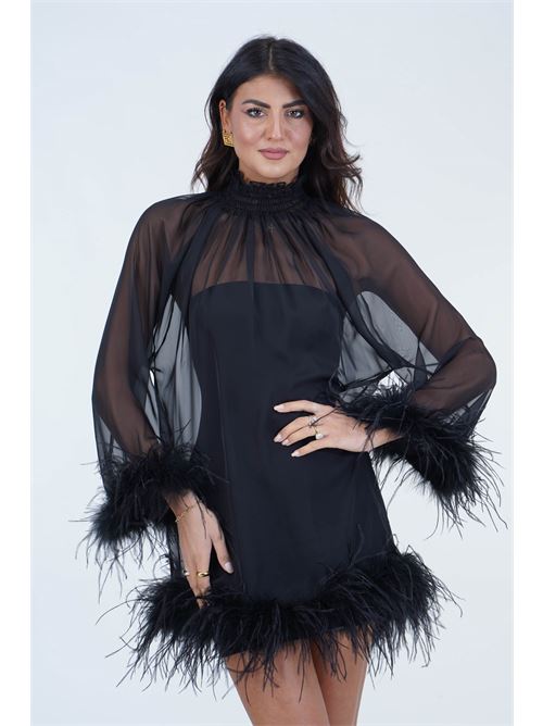 Abito corto Asterm in organza con piume Alma Sanchez | ASTERM-GNERO